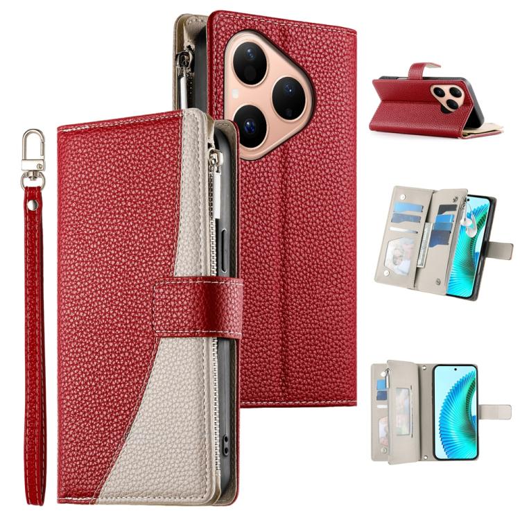 Stitching Multi-card Zipper Wallet Leather Phone Case with Short Strap, For Huawei nova 15 Pro / nova 15 Ultra, For Huawei Pura 80 Ultra 5G, For Huawei Pura 80 Pro 5G / Pura 80 Pro+ 5G, For Huawei Pura 80 5G