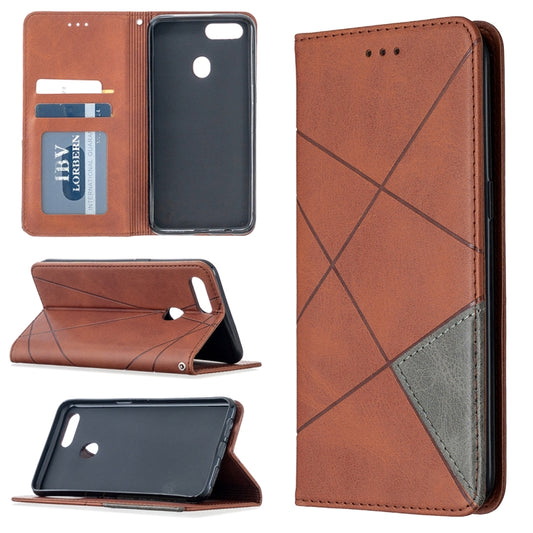 Brown leather flip phone case with magnetic closure and card slots; phone shown in cover