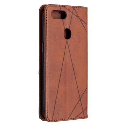 Brown leather flip phone case with cutout for camera and buttons; slim side view