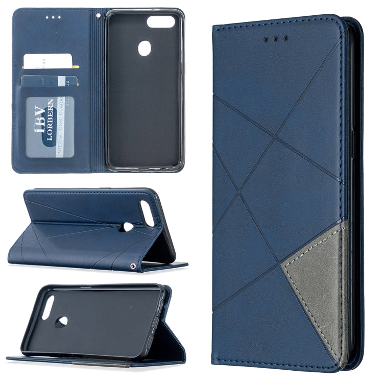 Blue leather flip phone case with magnetic closure and card slots; phone shown in cover