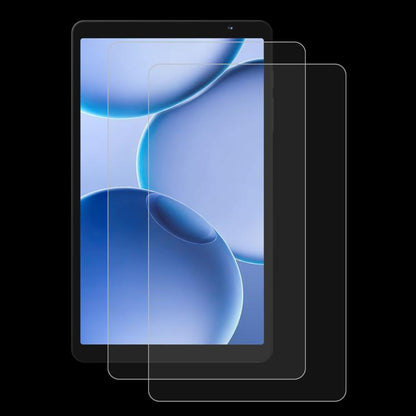 Clear tempered glass screen protector set on tablet, bubble-free fit