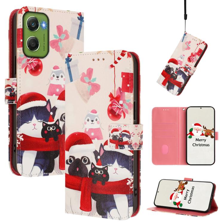 Christmas Series Buckle Leather Phone Case with Hand Strap, For Motorola Moto G67 Power 5G, For Motorola Edge 70 5G, For Motorola Moto G06 4G