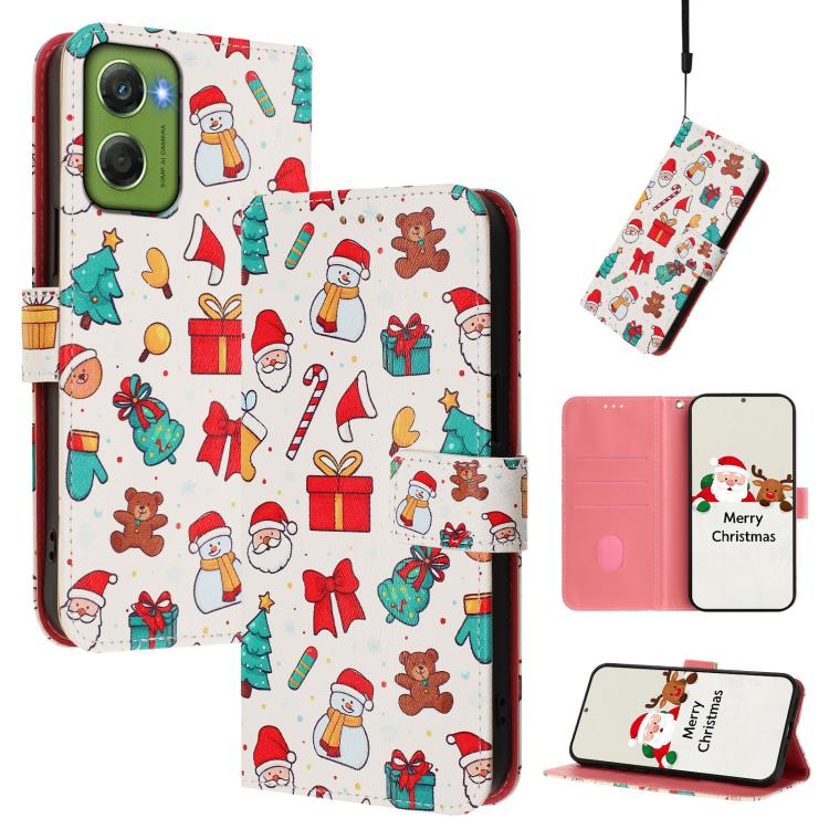 Christmas Series Buckle Leather Phone Case with Hand Strap, For Motorola Moto G67 Power 5G, For Motorola Edge 70 5G, For Motorola Moto G06 4G