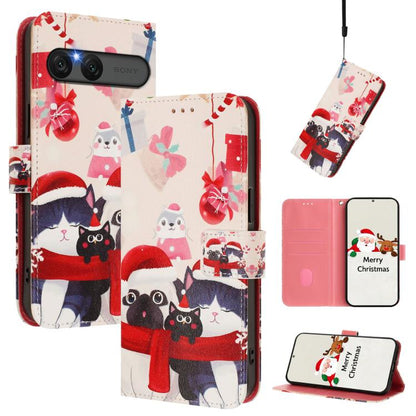 Christmas Series Buckle Leather Phone Case with Hand Strap, For Sony Xperia 10 VII