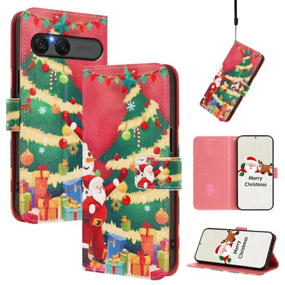 Christmas Series Buckle Leather Phone Case with Hand Strap, For Sony Xperia 10 VII