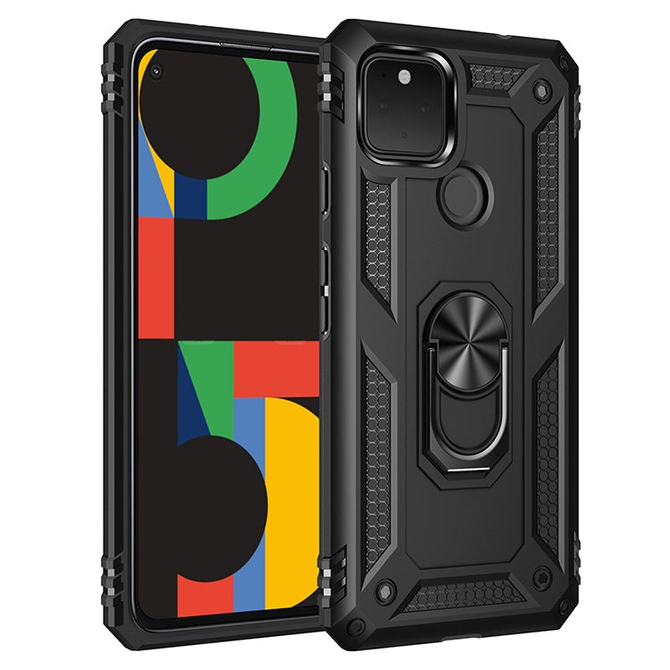 Black shockproof rugged phone case with rotating ring holder, TPU + PC protection