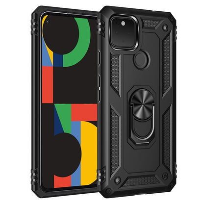 Black shockproof rugged phone case with rotating ring holder, TPU + PC protection