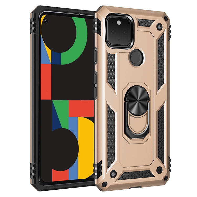 Beige gold shockproof rugged phone case with rotating ring holder, TPU + PC protection