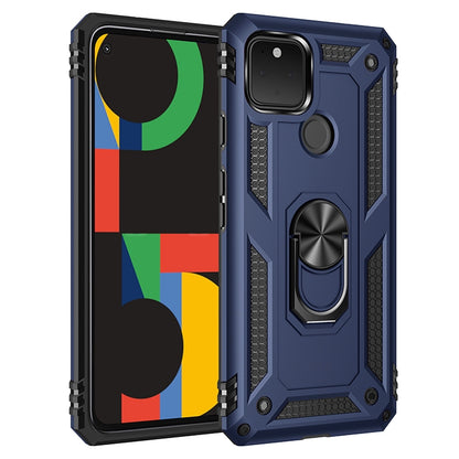 Blue shockproof TPU + PC phone case with rotating holder ring and camera cutout