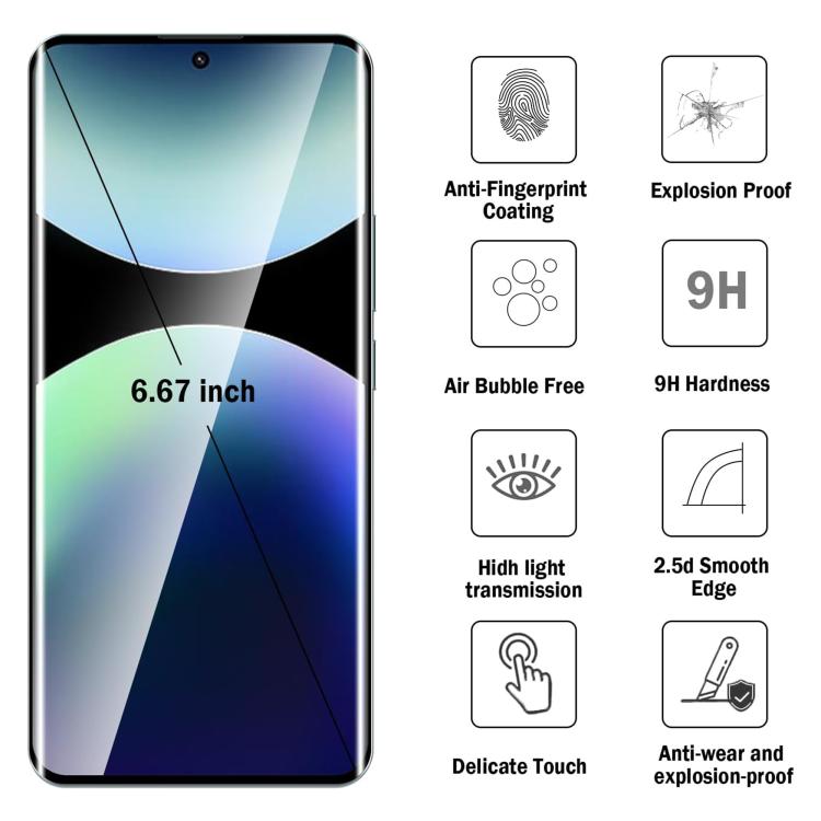 Kalebol Curved High-Aluminum Screen-Printed Full-Coverage Anti-Fingerprint Black-Bordered HD Tempered Glass Film, For Redmi Note 15 Pro+ 5G Global 163.3mm, For Redmi Note 15 5G Global 164mm, For Xiaomi Civi 5 Pro, For Xiaomi 15S Pro, For Xiaomi Poco X7...