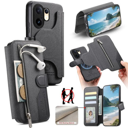 Twill Fabric MagSafe RFID Anti-theft Zipper Wallet Leather Phone Case, For vivo V70 5G / V70 Lite / S50, For vivo V60 Lite, For vivo V60 5G, For vivo S30 Pro mini, For vivo S30