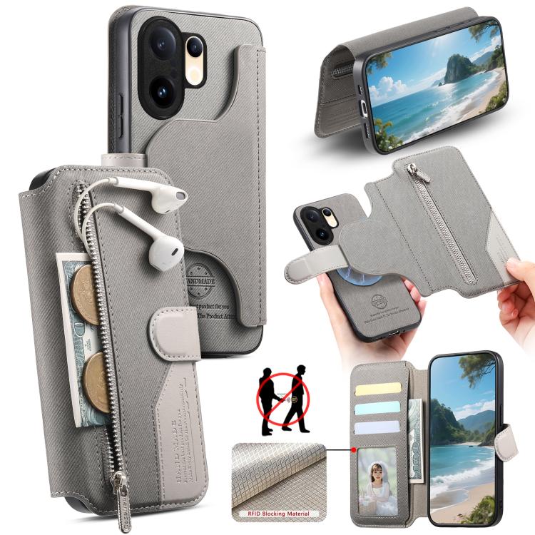 Twill Fabric MagSafe RFID Anti-theft Zipper Wallet Leather Phone Case, For vivo V70 5G / V70 Lite / S50, For vivo V60 Lite, For vivo V60 5G, For vivo S30 Pro mini, For vivo S30