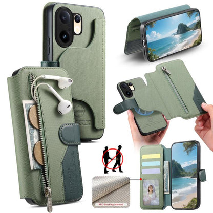 Twill Fabric MagSafe RFID Anti-theft Zipper Wallet Leather Phone Case, For vivo V70 5G / V70 Lite / S50, For vivo V60 Lite, For vivo V60 5G, For vivo S30 Pro mini, For vivo S30