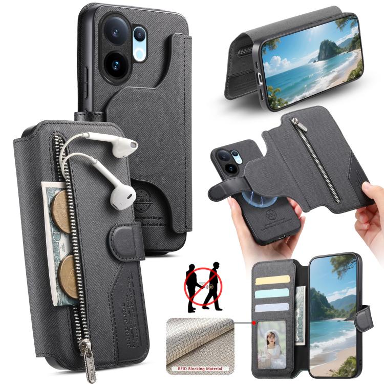 Twill Fabric MagSafe RFID Anti-theft Zipper Wallet Leather Phone Case, For vivo V70 5G / V70 Lite / S50, For vivo V60 Lite, For vivo V60 5G, For vivo S30 Pro mini, For vivo S30