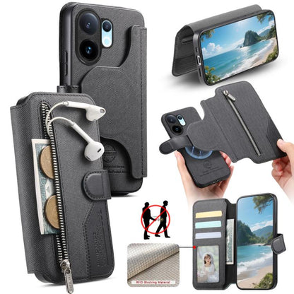 Twill Fabric MagSafe RFID Anti-theft Zipper Wallet Leather Phone Case, For vivo V70 5G / V70 Lite / S50, For vivo V60 Lite, For vivo V60 5G, For vivo S30 Pro mini, For vivo S30