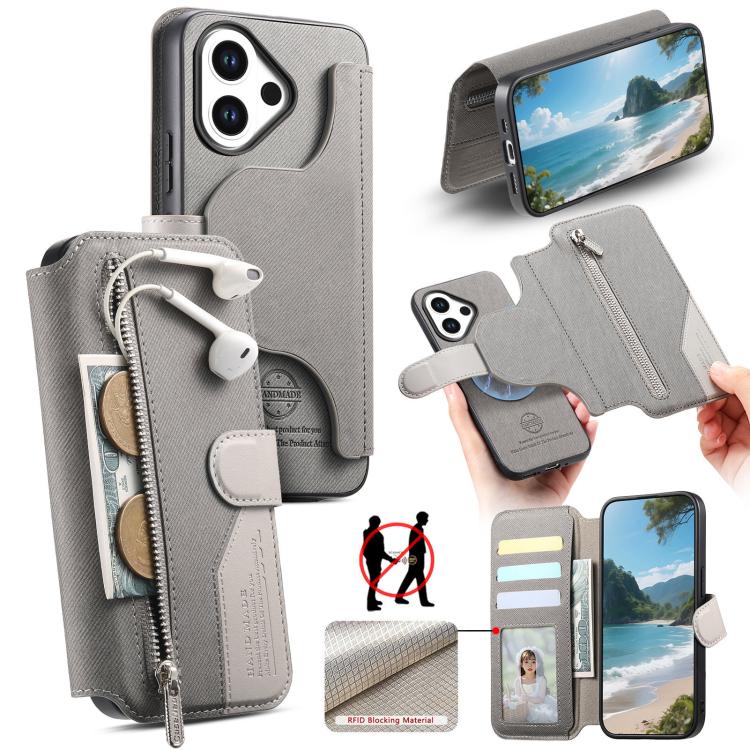 Twill Fabric MagSafe RFID Anti-theft Zipper Wallet Leather Phone Case, For vivo V70 5G / V70 Lite / S50, For vivo V60 Lite, For vivo V60 5G, For vivo S30 Pro mini, For vivo S30
