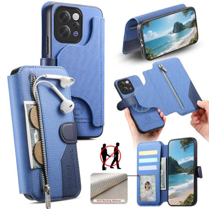 Twill Fabric MagSafe RFID Anti-theft Zipper Wallet Leather Phone Case, For vivo V70 5G / V70 Lite / S50, For vivo V60 Lite, For vivo V60 5G, For vivo S30 Pro mini, For vivo S30