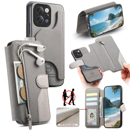 Twill Fabric MagSafe RFID Anti-theft Zipper Wallet Leather Phone Case, For vivo V70 5G / V70 Lite / S50, For vivo V60 Lite, For vivo V60 5G, For vivo S30 Pro mini, For vivo S30