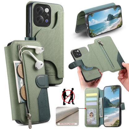 Twill Fabric MagSafe RFID Anti-theft Zipper Wallet Leather Phone Case, For vivo V70 5G / V70 Lite / S50, For vivo V60 Lite, For vivo V60 5G, For vivo S30 Pro mini, For vivo S30