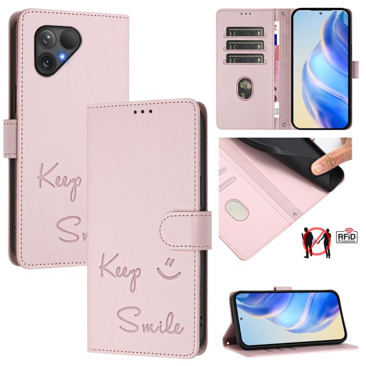 Smile Embossing RFID Leather Phone Case, For Fairphone 5