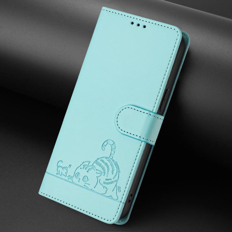 Cat Rat Embossed Pattern RFID Leather Phone Case with Lanyard, For Fairphone 5