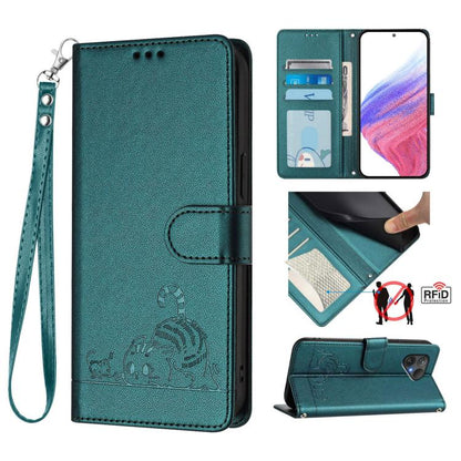 Cat Rat Embossed Pattern RFID Leather Phone Case with Lanyard, For Fairphone 5