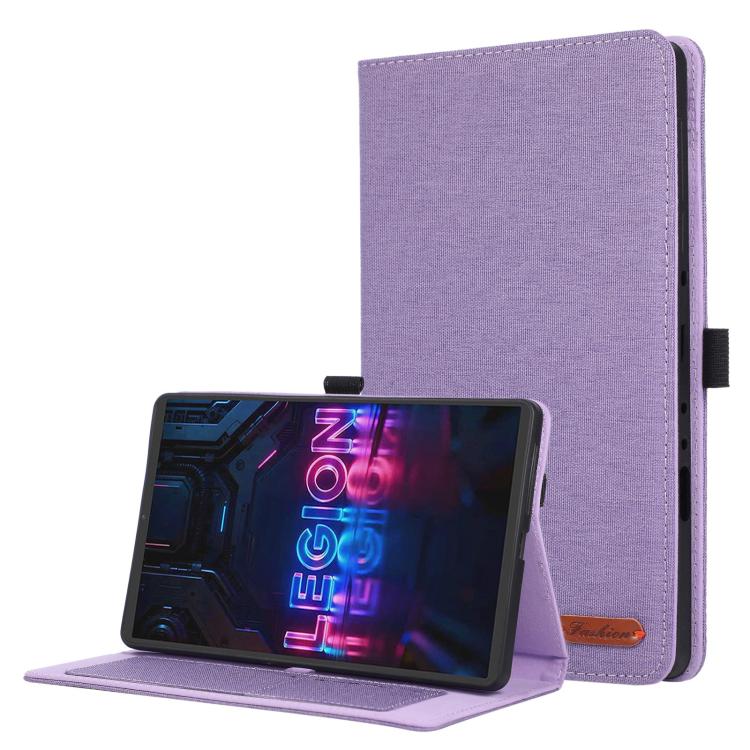 Purple flip tablet case with stand, textured cover, cutout for ports