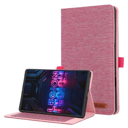 Pink flip tablet case with stand, textured cover, cutout for ports