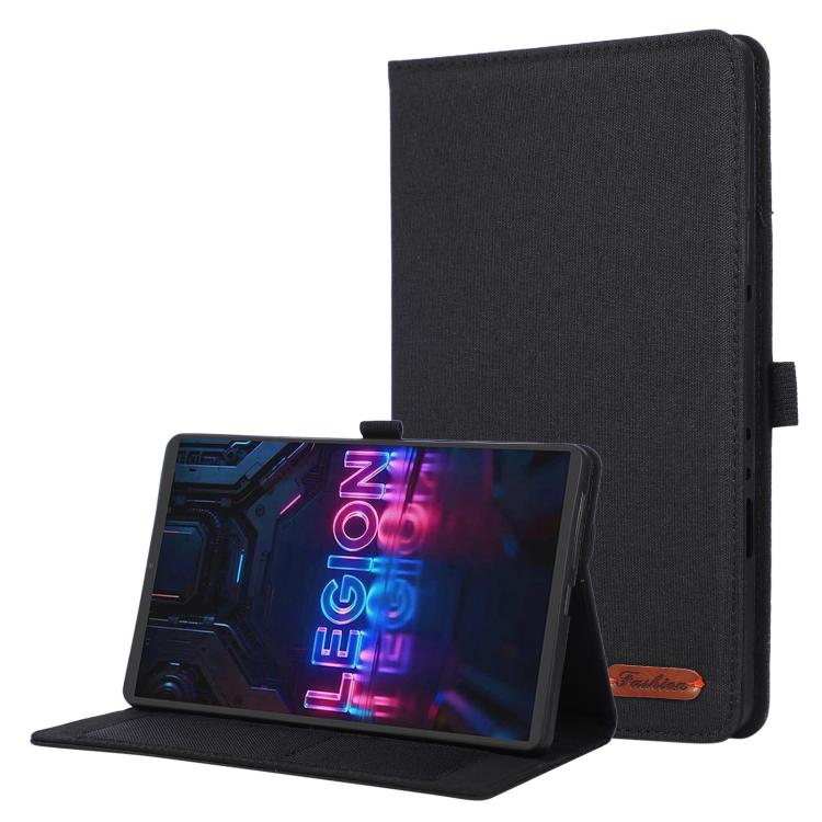 Black flip tablet case with stand, textured cover, cutout for ports