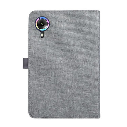 Grey fabric tablet folio case back with camera cutout