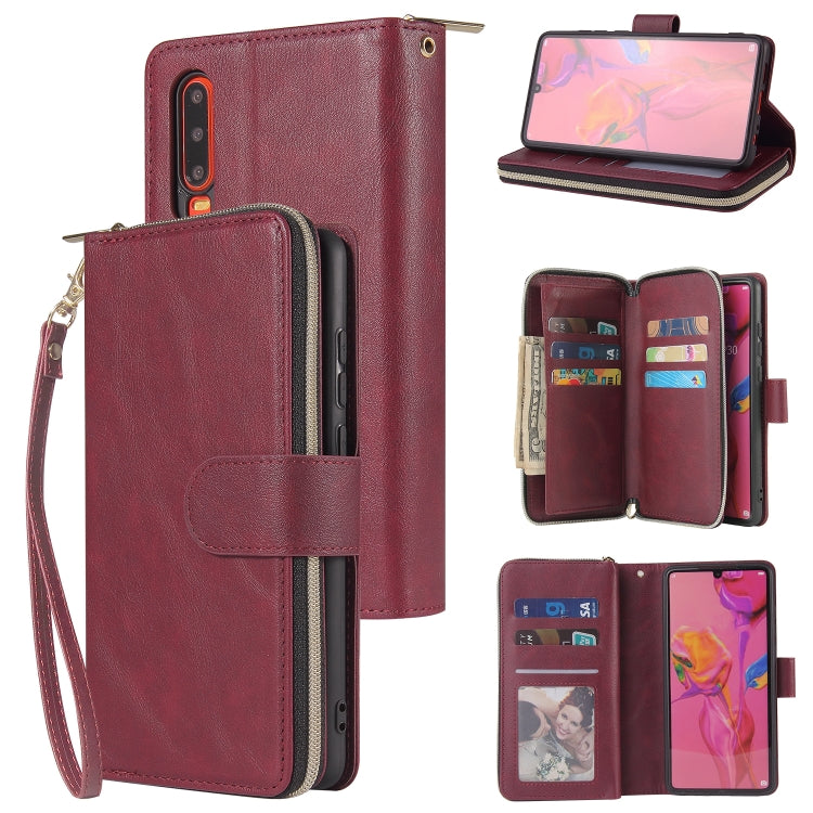 Zipper Wallet Bag Horizontal Flip PU Leather Case with Holder & 9 Card Slots & Wallet & Lanyard & Photo Frame, For Huawei P30, For Huawei P30 Lite, For Huawei P30 Pro, For Huawei P40, For Huawei P40 Lite, For Huawei P40 Pro, For Huawei P40 Pro+        ...