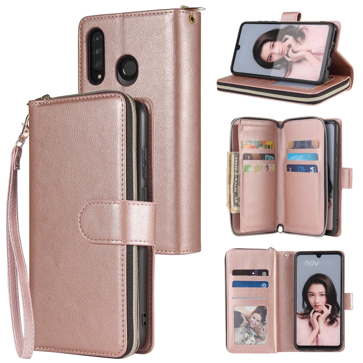 Zipper Wallet Bag Horizontal Flip PU Leather Case with Holder & 9 Card Slots & Wallet & Lanyard & Photo Frame, For Huawei P30, For Huawei P30 Lite, For Huawei P30 Pro, For Huawei P40, For Huawei P40 Lite, For Huawei P40 Pro, For Huawei P40 Pro+        ...