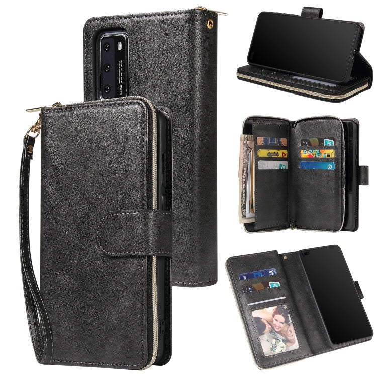 Zipper Wallet Bag Horizontal Flip PU Leather Case with Holder & 9 Card Slots & Wallet & Lanyard & Photo Frame, For Huawei P30, For Huawei P30 Lite, For Huawei P30 Pro, For Huawei P40, For Huawei P40 Lite, For Huawei P40 Pro, For Huawei P40 Pro+        ...