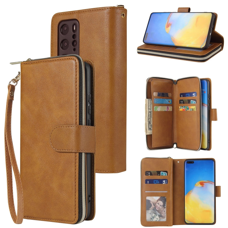 Zipper Wallet Bag Horizontal Flip PU Leather Case with Holder & 9 Card Slots & Wallet & Lanyard & Photo Frame, For Huawei P30, For Huawei P30 Lite, For Huawei P30 Pro, For Huawei P40, For Huawei P40 Lite, For Huawei P40 Pro, For Huawei P40 Pro+        ...