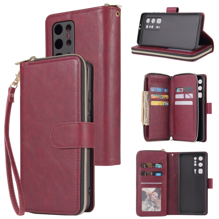 Zipper Wallet Bag Horizontal Flip PU Leather Case with Holder & 9 Card Slots & Wallet & Lanyard & Photo Frame, For Huawei P30, For Huawei P30 Lite, For Huawei P30 Pro, For Huawei P40, For Huawei P40 Lite, For Huawei P40 Pro, For Huawei P40 Pro+        ...