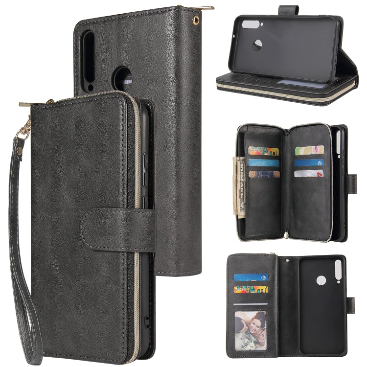 Zipper Wallet Bag Horizontal Flip PU Leather Case with Holder & 9 Card Slots & Wallet & Lanyard & Photo Frame, For Huawei P30, For Huawei P30 Lite, For Huawei P30 Pro, For Huawei P40, For Huawei P40 Lite, For Huawei P40 Pro, For Huawei P40 Pro+        ...