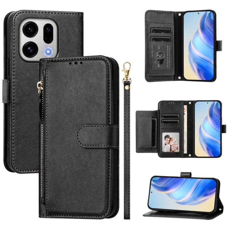 Multi-Card Slots Zipper Wallet Leather Phone Case, For OPPO Find X9, For OPPO Find X9 Pro