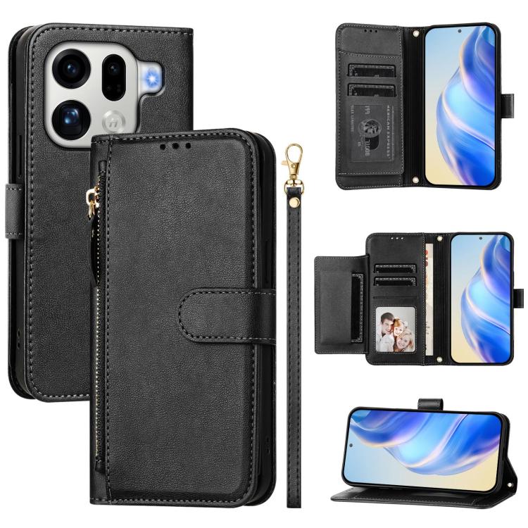 Multi-Card Slots Zipper Wallet Leather Phone Case, For OPPO Find X9, For OPPO Find X9 Pro