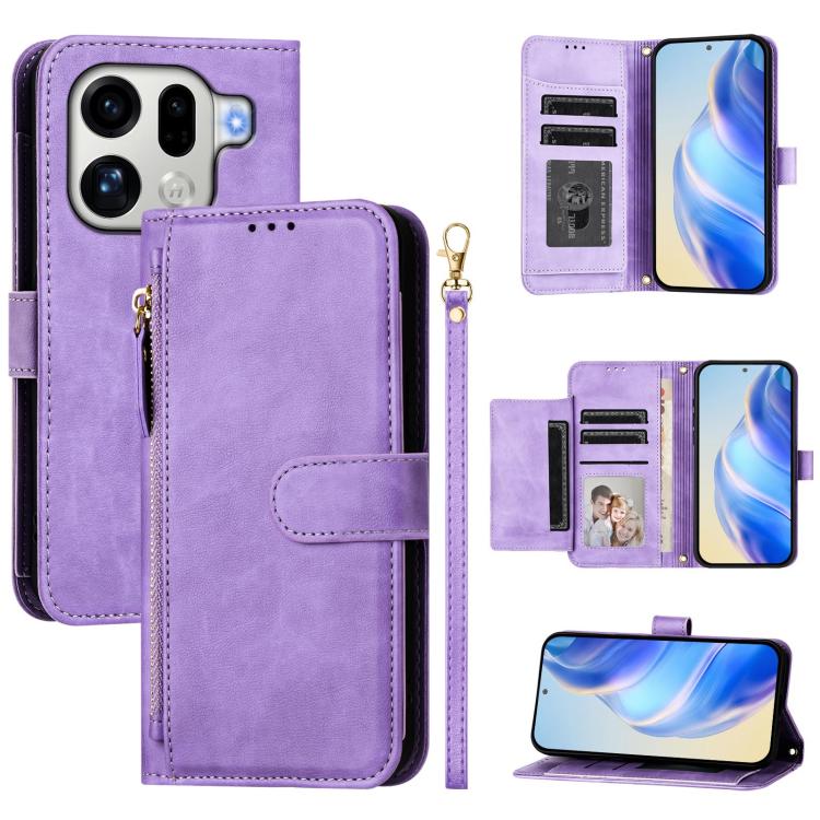 Multi-Card Slots Zipper Wallet Leather Phone Case, For OPPO Find X9, For OPPO Find X9 Pro