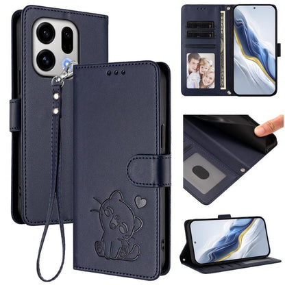 Embossed Heart Cat Leather Phone Case with Hand Strap, For OPPO Find X9, For OPPO Find X9 Pro