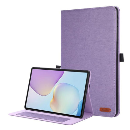 Purple fabric-texture flip leather tablet case with hand strap and stand