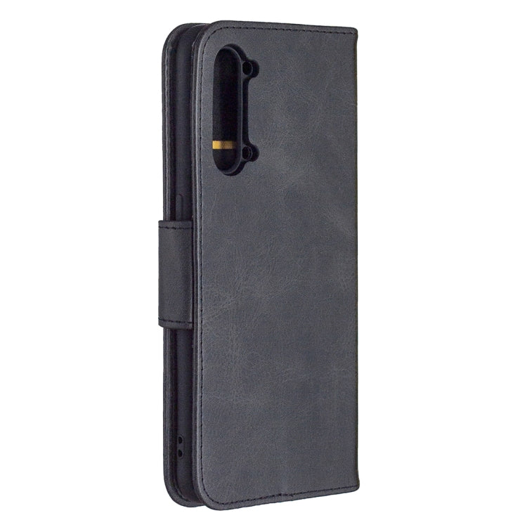 Slim flip phone wallet case with card slot flap and side lanyard; dark gray