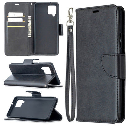 Black flip phone wallet case in PU leather with card slots and wrist lanyard.