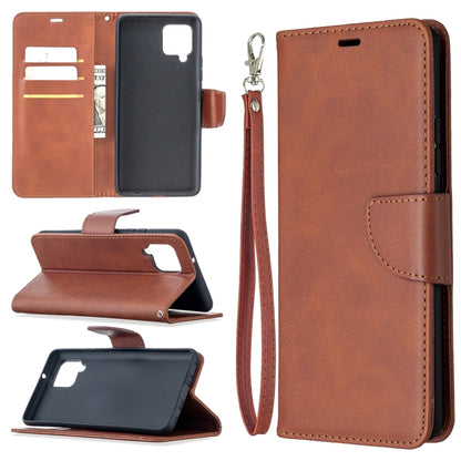 Brown flip phone wallet case in PU leather with card slots and wrist lanyard.