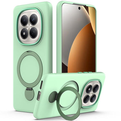 Green TPU hybrid phone case with pivot ring stand, raised camera protection