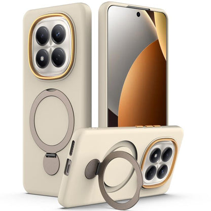 Apricot TPU hybrid phone case with pivot ring stand, raised camera protection