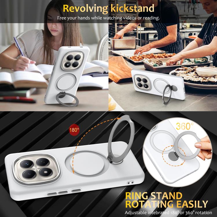 White pivot ring phone case with rotating kickstand for hands-free video watching