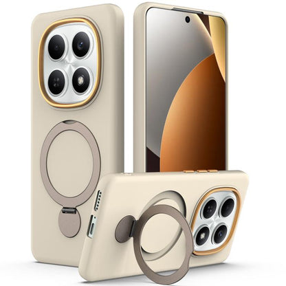 Apricot phone case with pivot ring holder, TPU hybrid cover with camera cutouts