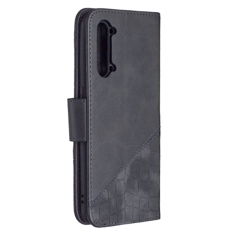 Dark grey PU leather phone wallet case with crocodile texture, card slots, flip cover.