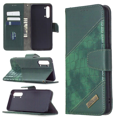 Green PU leather phone wallet case with crocodile texture, card slots, flip cover.